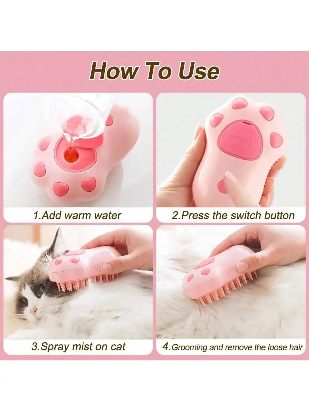 3-In-1 Electric Pet Brush Steam Spray&Massage Dog Cat Grooming Brush Painless Hair Removal Comb for Shedding Control USB Rechar