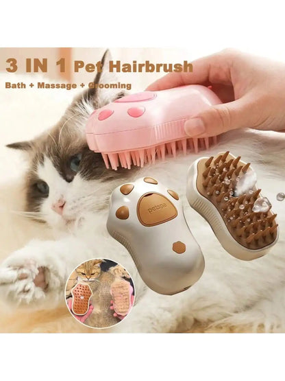 3-In-1 Electric Pet Brush Steam Spray&Massage Dog Cat Grooming Brush Painless Hair Removal Comb for Shedding Control USB Rechar