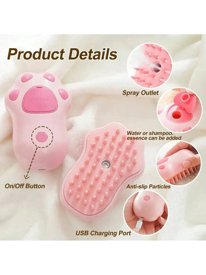 3-In-1 Electric Pet Brush Steam Spray&Massage Dog Cat Grooming Brush Painless Hair Removal Comb for Shedding Control USB Rechar